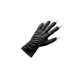 Black leather glove long white pointed claws isolated scary costume accessory element