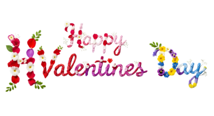 Floral Happy Valentine's Day greeting, isolated on transparent background
