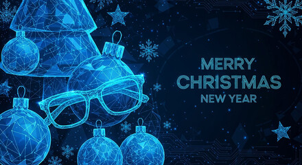 Digital christmas new year greeting card with tech elements