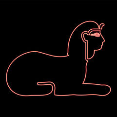 Neon sphinx Egypt pyramid concept egyptian statue of Giza red color vector illustration image flat style