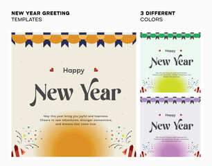 New year greeting templates with playful design used for social media post and more