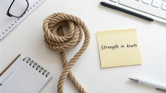 Strong rope knot with a reminder note on a workspace desk