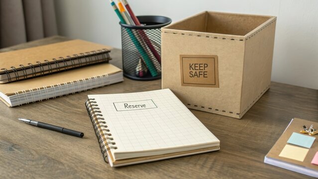 Stylish Workspace with Notebooks and Organizational Tools on Desk
