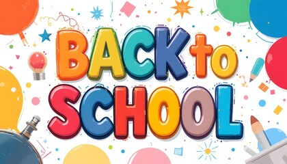 Playful Back to School Illustration with Balloons and Confetti on White Background