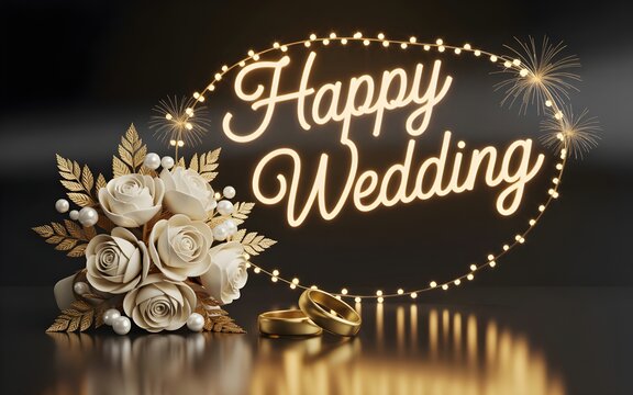 Elegant Wedding Day Graphic with Gold Typography and flowers