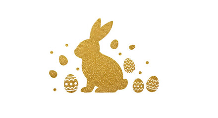 Golden Easter Bunny and Eggs, isolated on transparent background
