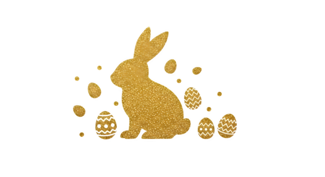 Golden Easter Bunny and Eggs, isolated on transparent background
