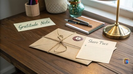 Warm Gratitude Note and Share Pace on a Cozy Wooden Desk