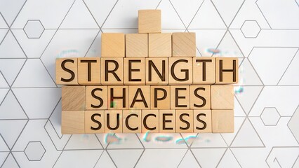 Wooden Blocks Forming Strength Shapes Success Inspirational Message
