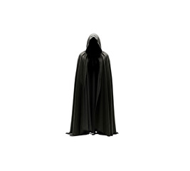 Naklejka premium Mysterious figure wearing dark black hooded cloak standing isolated on transparent background