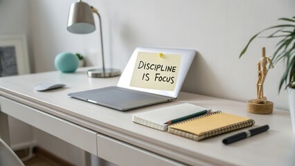 Workspace Inspiration with Motivational Note on Laptop Screen