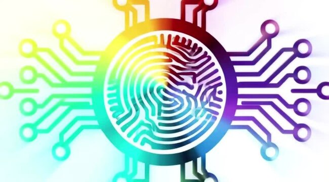Unique vector fingerprint pattern on an abstract digital world map for security technology concept illustration