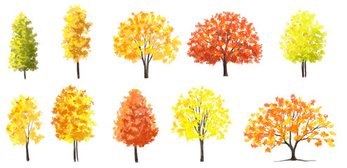 Vector watercolor illustration of a blooming flower tree or forest side view, ginkgo isolated on a white background, suitable for landscape and architecture drawing. The illustration includes elements