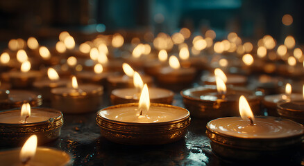 World Religion Dayconcept:Many burning candles with shallow depth of field