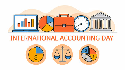 International accounting day celebration with business finance and legal symbols