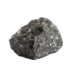 Black hydrocarbon rock sample with rough texture and transparent background, showcasing its unique mineral composition and natural beauty