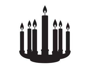 Christmas seven candle icon in silhouette white background.