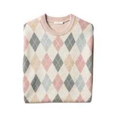 Soft argyle sweater with transparent background, showcasing blend of pastel colors that evoke cozy and stylish vibe