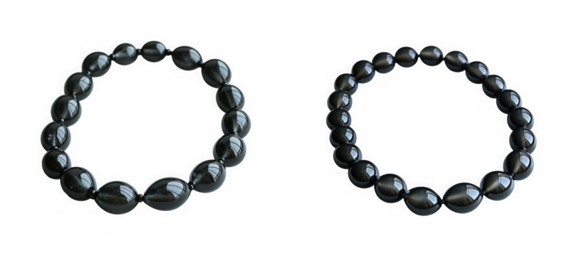 Two black beaded bracelets isolated on transparent background