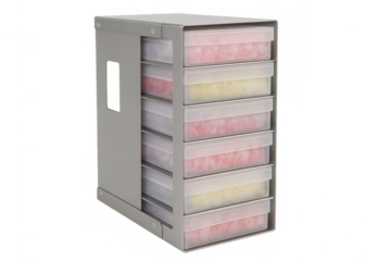 Laboratory freezer rack holding multiple sample boxes