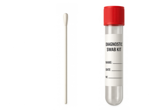 Diagnostic swab kit for medical testing with transparent background