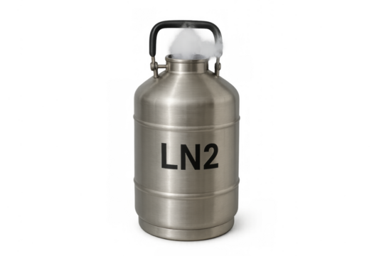 Liquid nitrogen producing vapor from dewar container