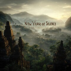 Dramatic landscape of mountain range and forest shrouded in mist during daytime