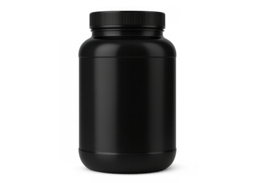 Black blank supplement bottle packaging mockup transparent background