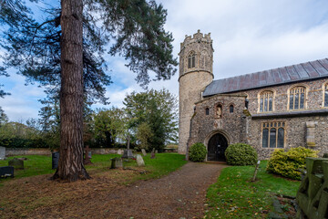 Fototapeta premium Front on view of a rural church. St Nicholas Church in Potter Heigham, Norfolk