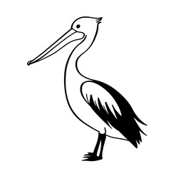 Fototapeta premium Pelican. Pelican simple black and white line art vector logo