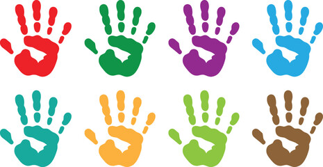 Fototapeta premium Colorful Handprint Vector, Multicolor Palm Art Design for Creativity and Diversity.