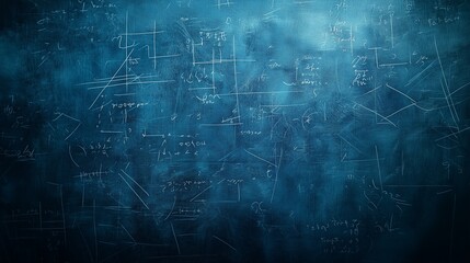 Fototapeta premium A Deep Blue Scientific Chaos: Intricate White Chalk Scrawls on a Textured Board