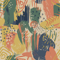 Modern Abstract Seamless Pattern in Earthy Tones | Natural Warm Brown Beige and Olive Green Design Vector