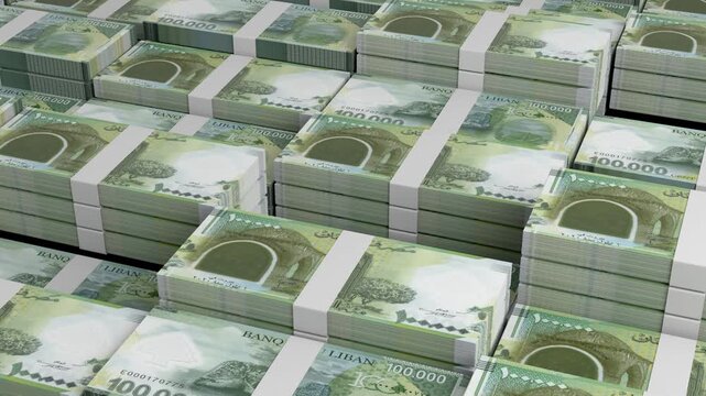Lebanon 1 lac Lebanese Pound Banknote Horizontal 3D Animation ? Realistic Motion, Finance, Economy, Business Investment, Money Flow, and Currency Visualization