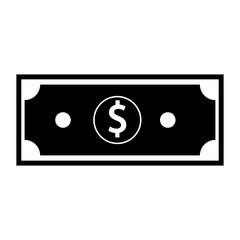 Simple Black and White Vector Icon of a Paper Money Bill with a Dollar Sign, Symbolizing Cash, Finance, and Wealth