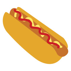 Simple Flat Color Vector Illustration of a Hot Dog in a Bun with Ketchup and Mustard, Symbolizing Fast Food and BBQs