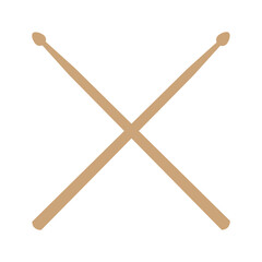 Simple Flat Color Vector Icon of Two Crossed Wooden Drumsticks, Symbolizing Music, Drums, and Rhythm