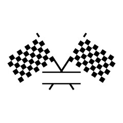 Naklejka premium Black and White Outline Vector Design of Two Crossed Checkered Flags, Set Up as a Split Monogram Frame for Adding Personalized Race or Auto Sport Text