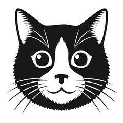 Cute Black and White Tuxedo Cat Face Portrait Icon Vector Illustration Isolated on White Background