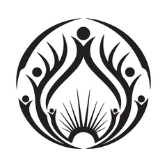 Circular Abstract Design of Community Figures and Rising Sun