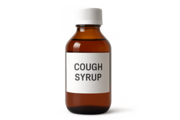 Cough syrup medicine bottle promoting health treatment concept