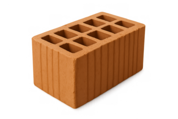 Clay hollow brick construction material on transparent background