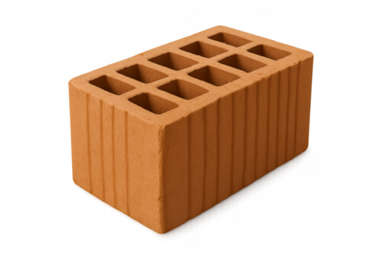 Clay hollow brick construction material on transparent background