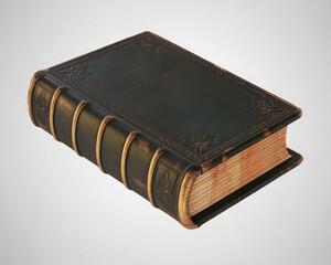 Antique book with embossed laurel wreath
