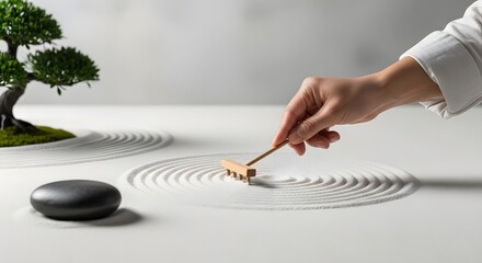 Find inner peace creating stunning Zen garden patterns, promoting mindfulness and tranquility in your brand visuals with a calming aesthetic