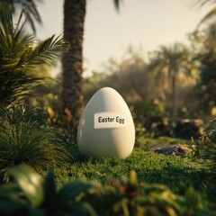 Large easter egg in lush green garden sunlight outdoors spring season