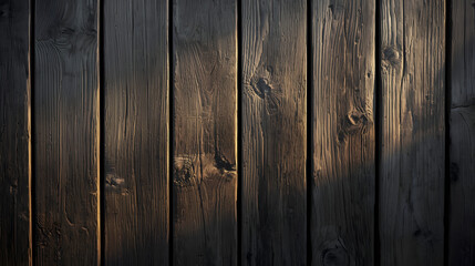 Naklejka premium Vertical Dark Wood Slat Background with Warm Backlit Effect and Shadow