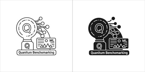 Obraz premium Quantum benchmarking icon with qml and circuit