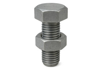 Bolt threaded with nut on transparent background