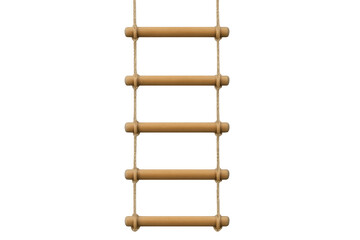 Rope ladder with wooden rungs transparent background